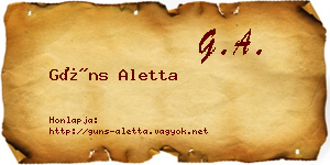 Güns Aletta névjegykártya